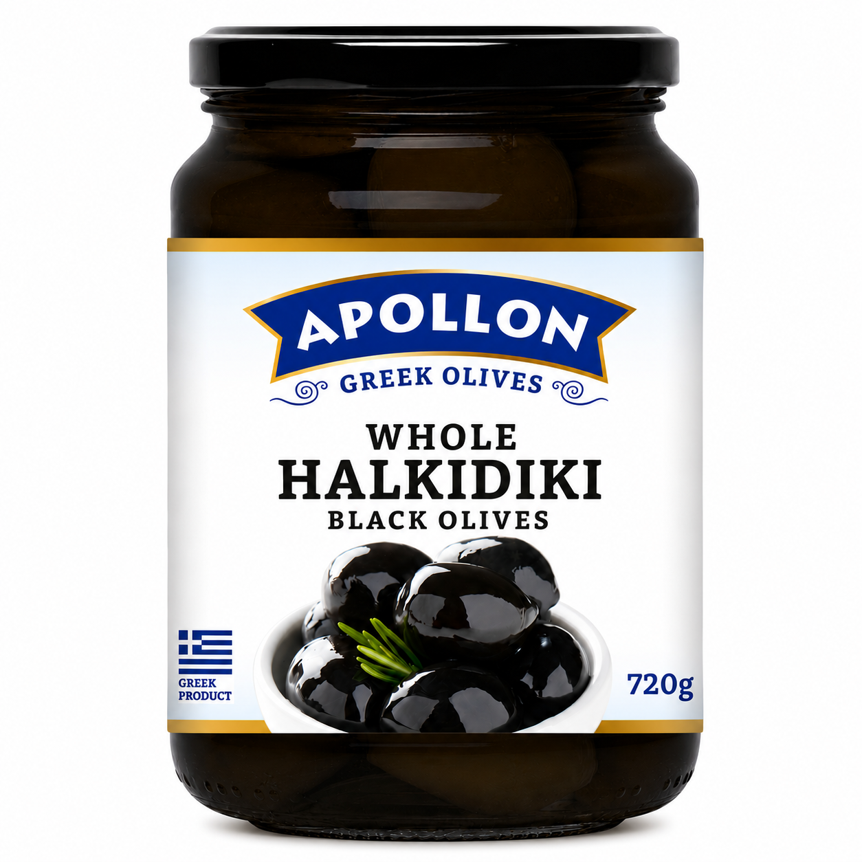 APOLLON černé olivy HALKIDIKI s peckou 720 g