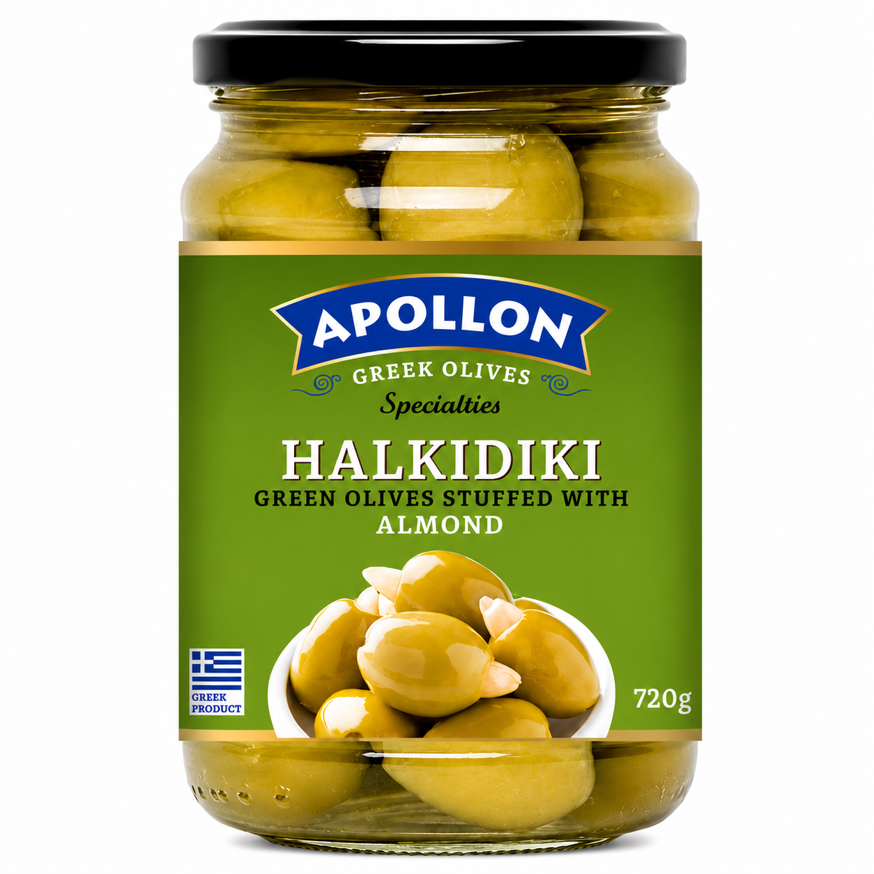 APOLLON zelené olivy plněné mandlí 720 g
