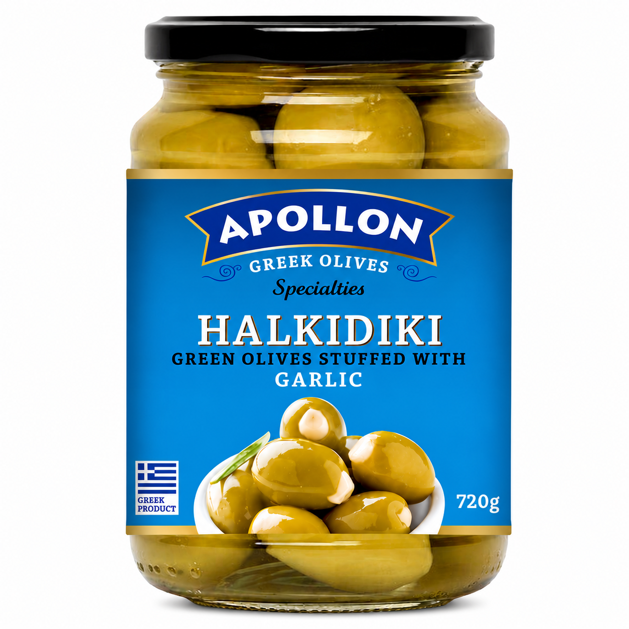 APOLLON zelené olivy plněné česnekem 720 g