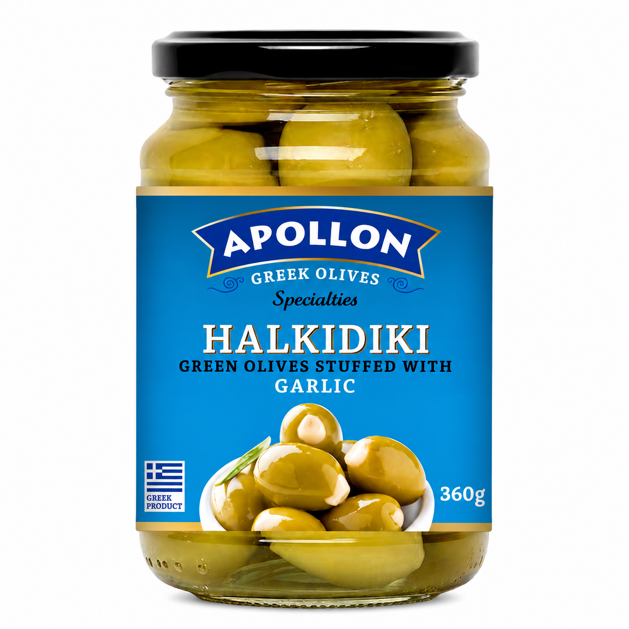 APOLLON zelené olivy plněné česnekem 360 g