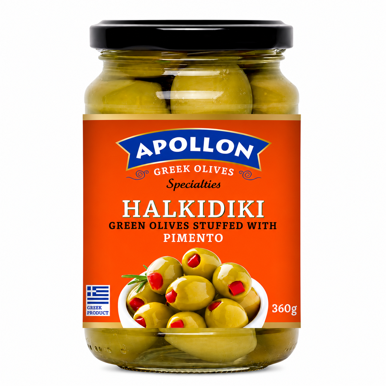 APOLLON zelené olivy plněné paprikovou pastou 360 g