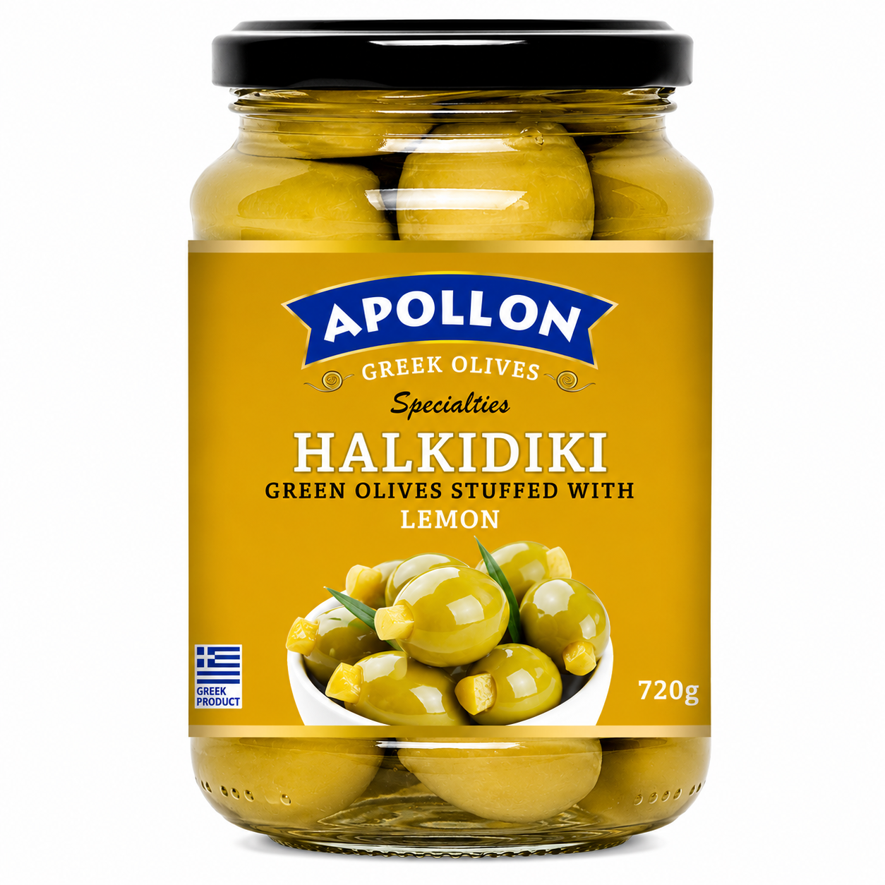 APOLLON zelené olivy plněné citronem 720 g