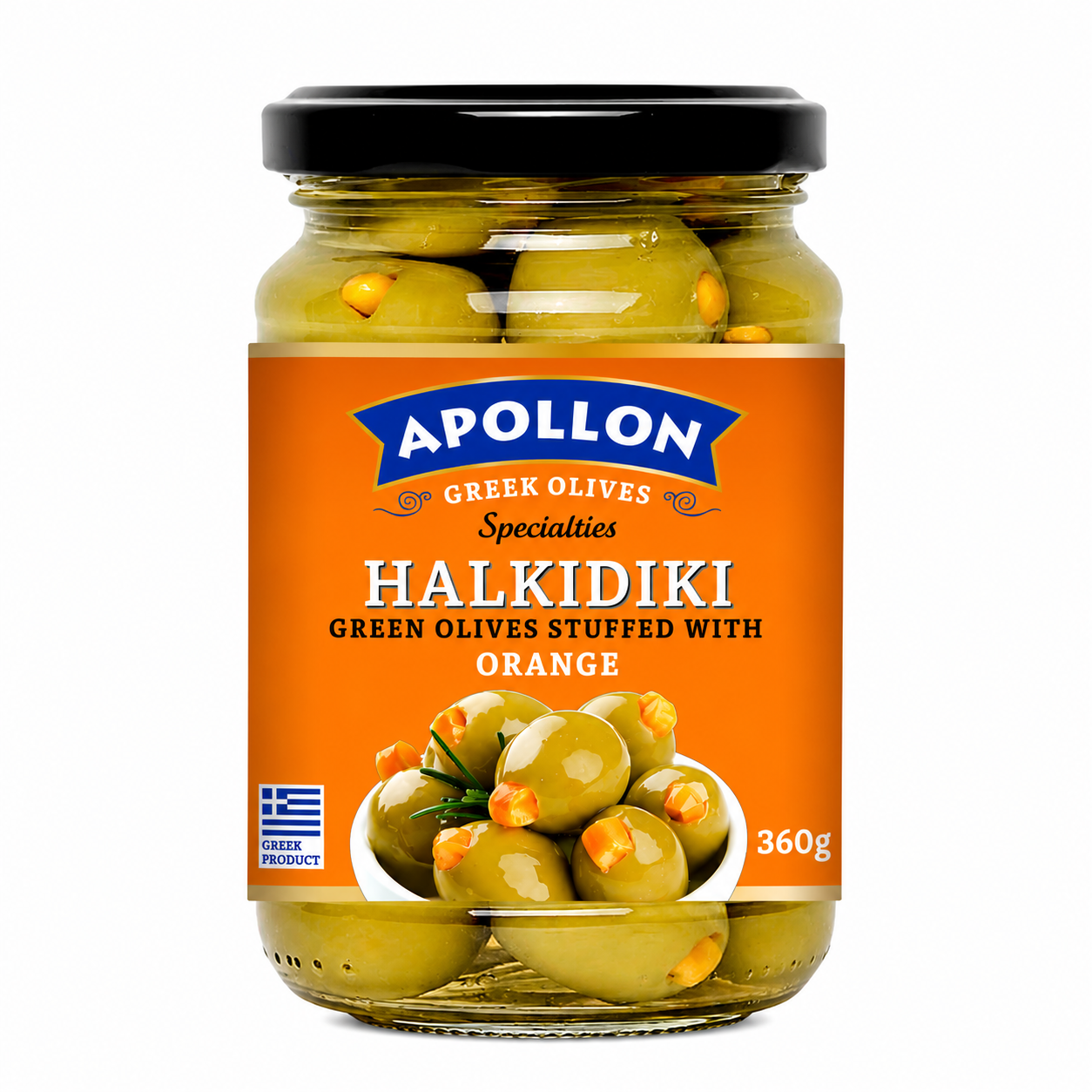 APOLLON zelené olivy plněné pomerančem 360 g