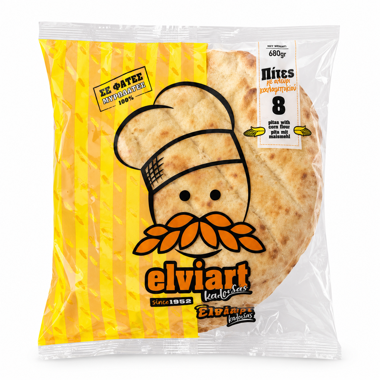 ELVIART Řecký pita chléb s kukuřičnou moukou 8 ks