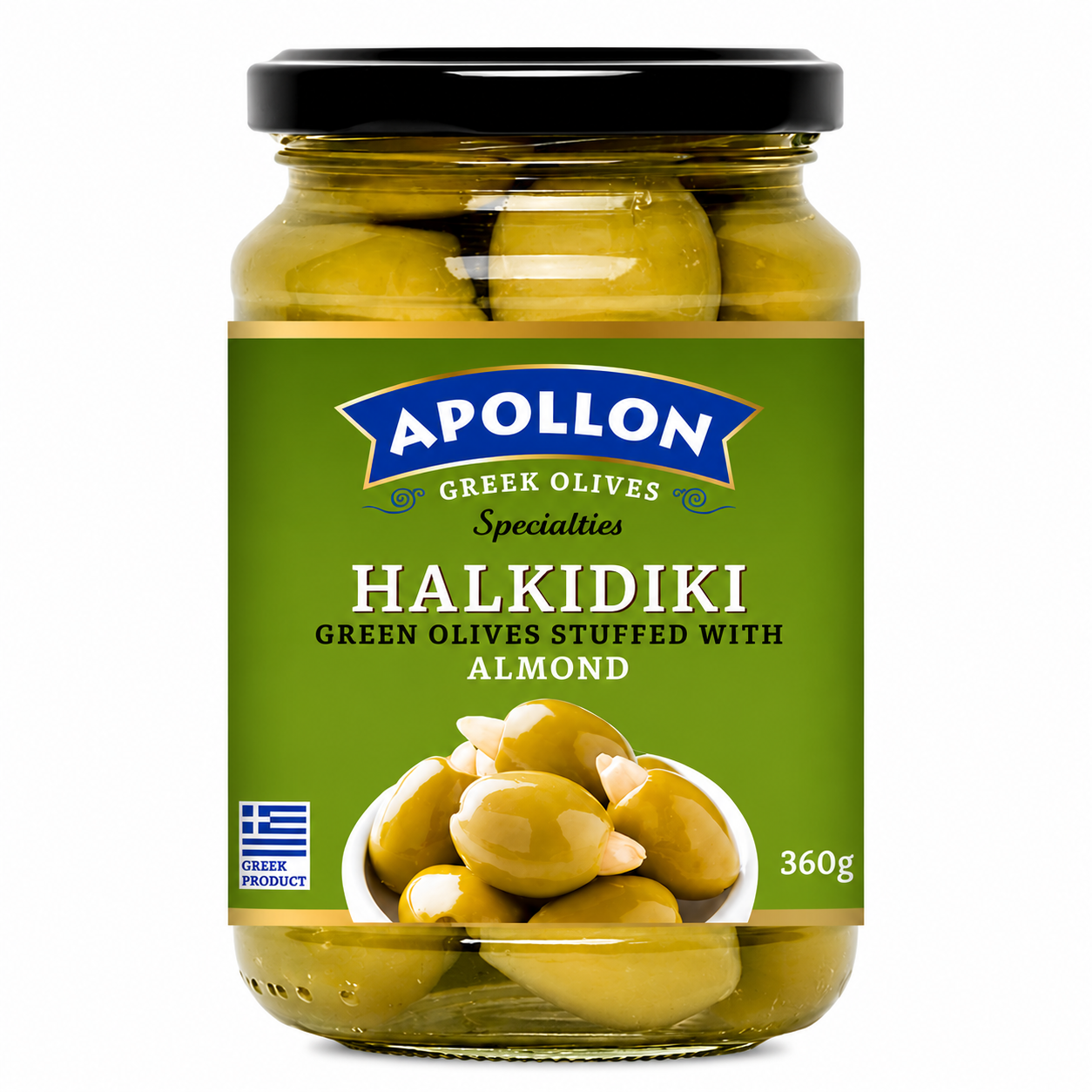 APOLLON zelené olivy plněné mandlí 360 g