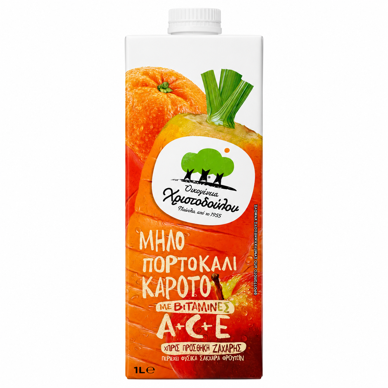 CHRISTODOULOU FAMILY Ovocno-zeleninový nápoj jablko, pomeranč a mrkev s vitaminy A,C a E 1 l